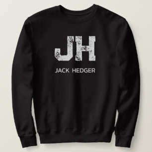 MINIMALIST WHITE TWO LETTER MONOGRAM NAME BLACK SWEATSHIRT