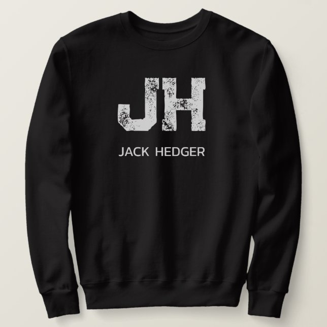 MINIMALIST WHITE TWO LETTER MONOGRAM NAME BLACK SWEATSHIRT (Design Front)