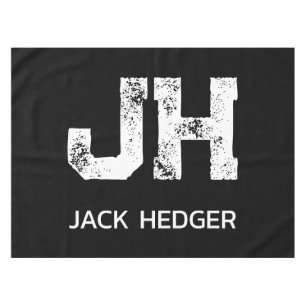 MINIMALIST WHITE TWO LETTER MONOGRAM NAME BLACK  TABLECLOTH