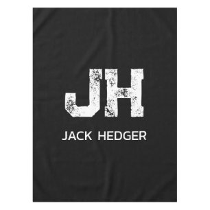 MINIMALIST WHITE TWO LETTER MONOGRAM NAME BLACK  TABLECLOTH