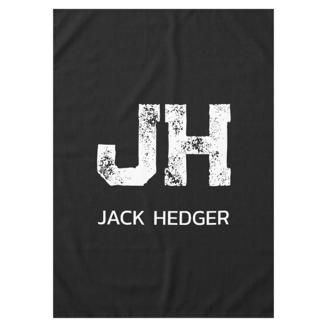 MINIMALIST WHITE TWO LETTER MONOGRAM NAME BLACK  TABLECLOTH (Front)
