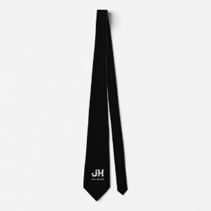 MINIMALIST WHITE TWO LETTER MONOGRAM NAME BLACK TIE