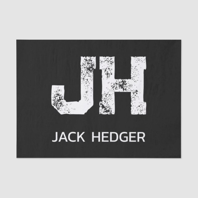 MINIMALIST WHITE TWO LETTER MONOGRAM NAME BLACK TISSUE PAPER (Front)