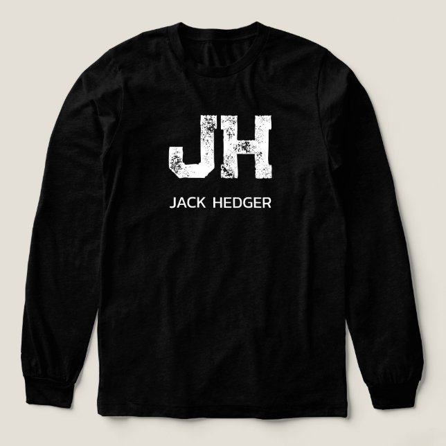MINIMALIST WHITE TWO LETTER MONOGRAM NAME BLACK Tri-Blend SHIRT (Design Front)