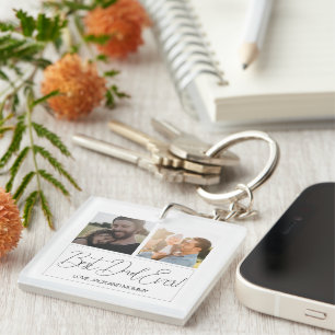 Minimalist White Two Photo Best Dad Ever Key Ring