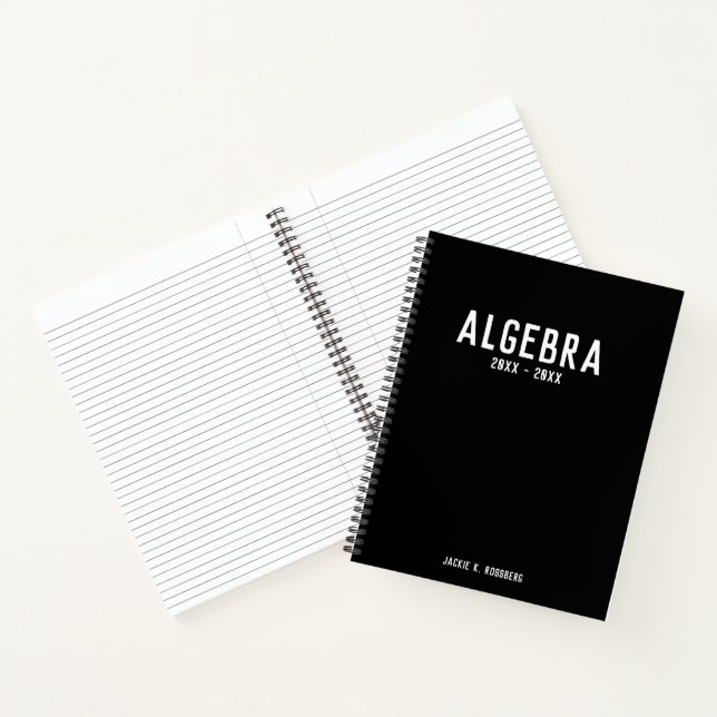 Minimalist White Typography on Black Algebra Notebook (Inside)