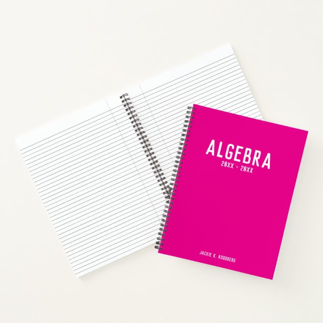 Minimalist White Typography on Hot Pink Algebra Notebook (Inside)