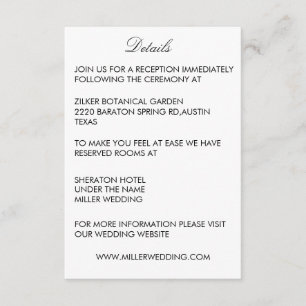 Minimalist White Wedding Details Enclosure Card