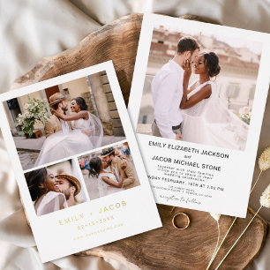 Minimalist White Wedding Elegant Four Photo Gold