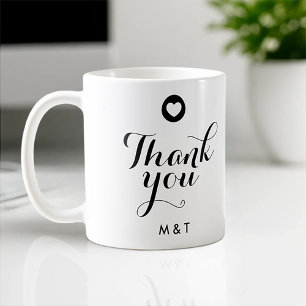 Minimalist White Wedding Thank You Script Monogram Coffee Mug