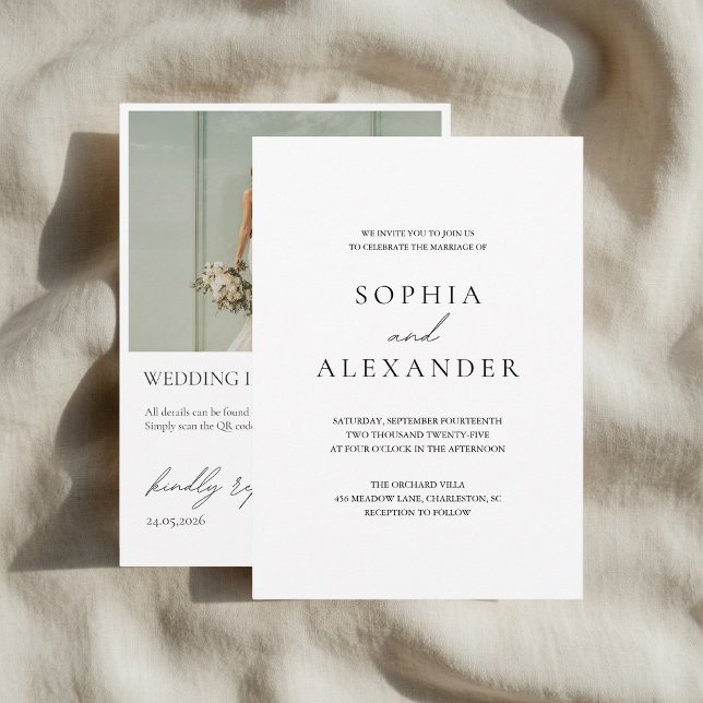 Minimalist White Wedding with QR Code RSVP Invitation (Creator Uploaded)