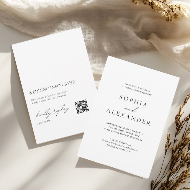 Minimalist White Wedding with QR Code RSVP Invitation (Creator Uploaded)