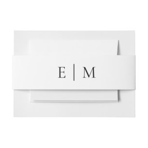 Minimalist White With Black Monogram Wedding Band Invitation Belly Band