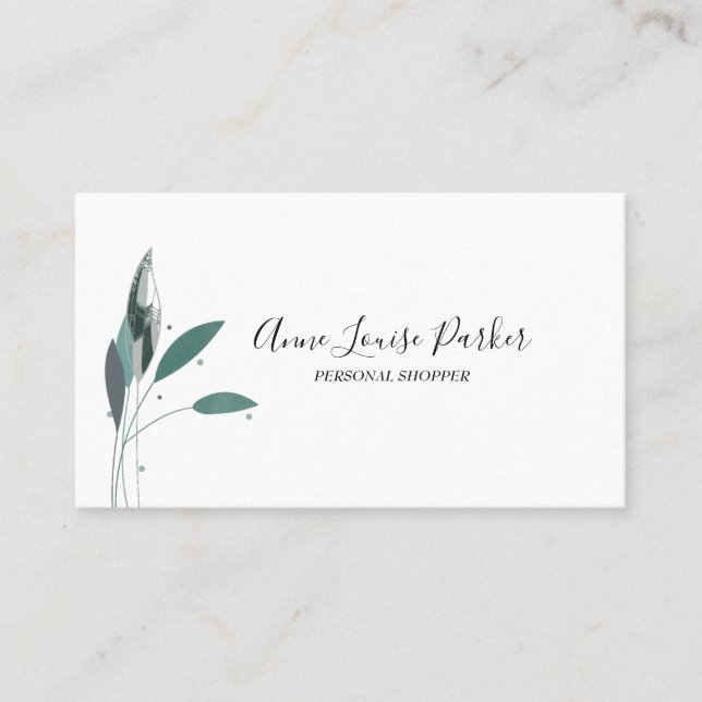Minimalist White with Delicate Leaves Business Card (Front)