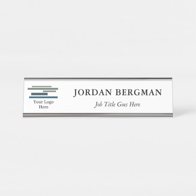 Minimalist White Your Logo Name Title Desk Name Plate (Front)