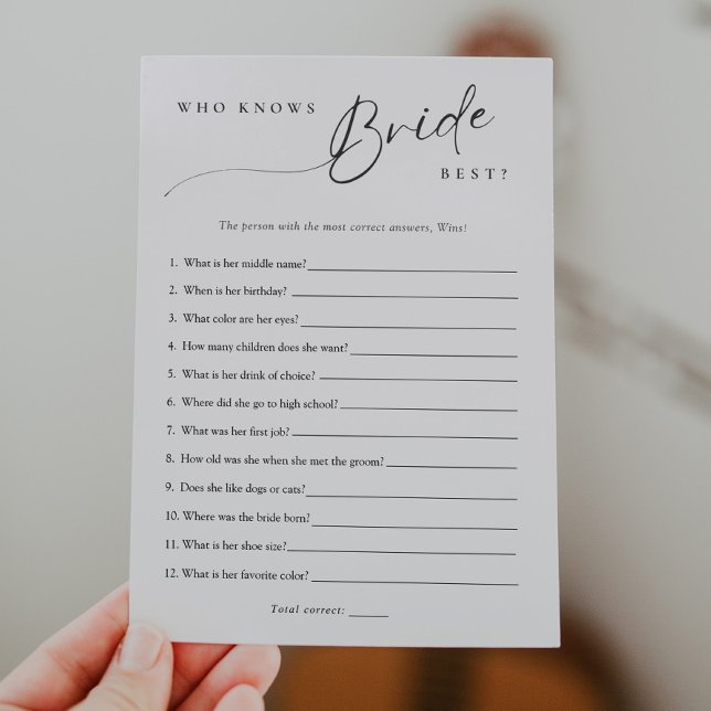 Minimalist Who Knows Bride Best Shower Game Card (Creator Uploaded)