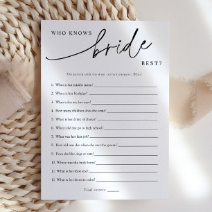 Minimalist Who Knows Bride Best Shower Game Card