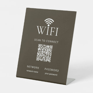 Minimalist WiFi Network Password QR Code Brown Pedestal Sign