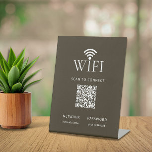 Minimalist WiFi Network Password QR Code Brown Pedestal Sign