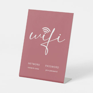 Minimalist WiFi Script Network Password Dusty Red Pedestal Sign