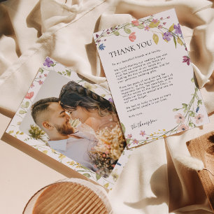 Minimalist Wild Flower Photo Wedding Thank You Card