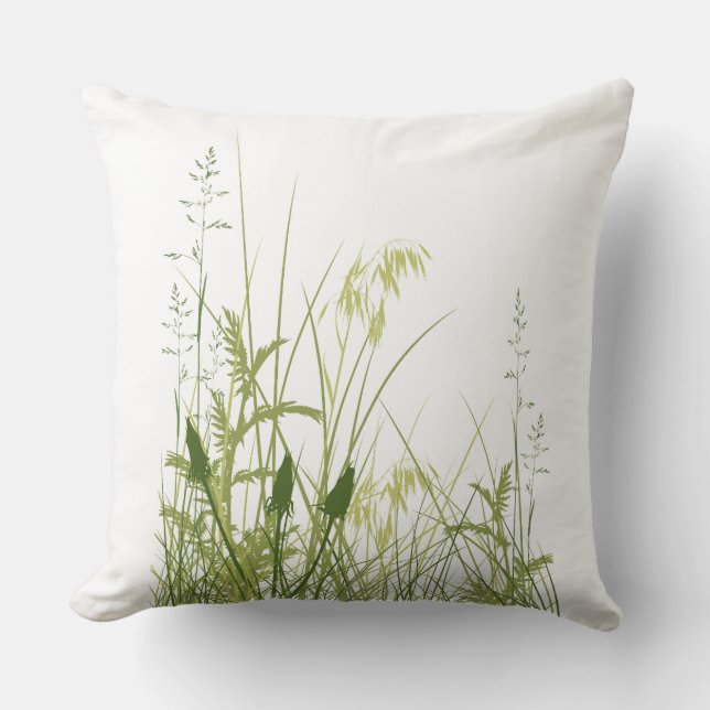 Minimalist Wild Grass Botanical Throw Pillow Cover (Front)