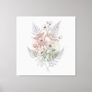 Minimalist Wild Rose Line Art Botanical Blush Pink Canvas Print