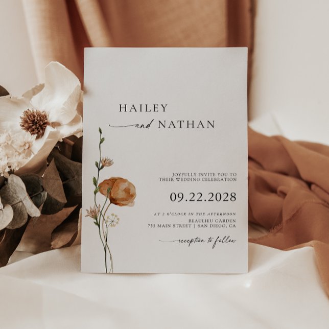 Minimalist Wildflower Black | White Wedding Invitation (Creator Uploaded)