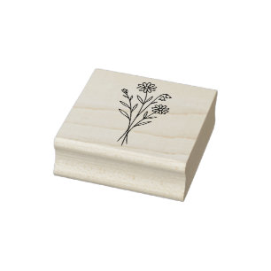 Minimalist Wildflower Botanical Bouquet Line Art Rubber Stamp