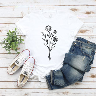 Minimalist Wildflower Botanical Bouquet Line Art T-Shirt