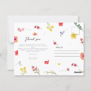 Minimalist Wildflower Botanical thank you Wedding Postcard