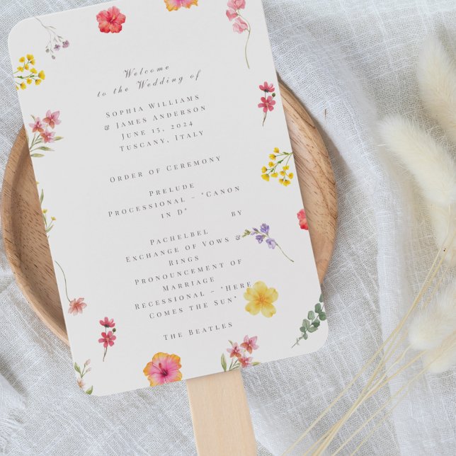 Minimalist Wildflower Botanical wedding program Hand Fan (Creator Uploaded)