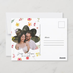 Minimalist Wildflower Botanical with photo Wedding Postcard