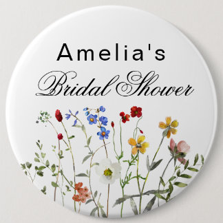Minimalist Wildflower Bridal Shower 6 Cm Round Badge