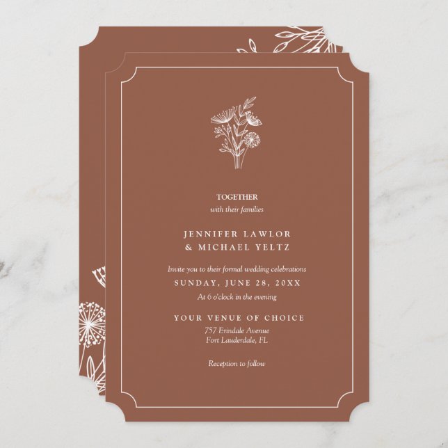 Minimalist Wildflower Burnt Orange Wedding Invitation (Front/Back)
