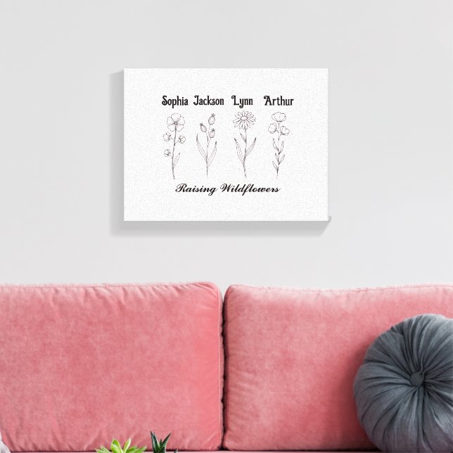 Minimalist Wildflower Custom Kids Name Keepsake Canvas Print (Insitu(LivingRoom))