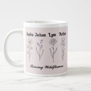Minimalist Wildflower Custom Kids Name Keepsake Large Coffee Mug