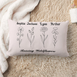 Minimalist Wildflower Custom Kids Name Keepsake Lumbar Cushion