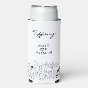 Minimalist Wildflower Cute Maid of Honour  Seltzer Can Cooler