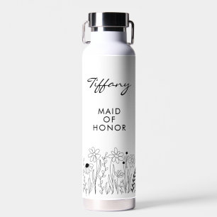 Minimalist Wildflower Cute Maid of Honour Water Bottle