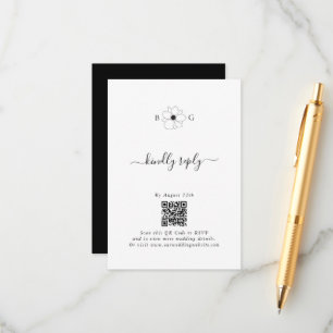 Minimalist Wildflower Hand-Drawn Monogram Wedding Enclosure Card