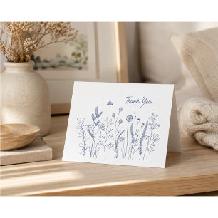 Minimalist Wildflower Meadow Blue Thank You Card