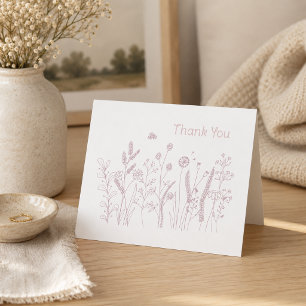 Minimalist Wildflower Meadow Pink Thank You Card