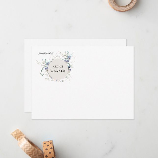 Minimalist Wildflower Monogram Stationery Card (Front/Back In Situ)