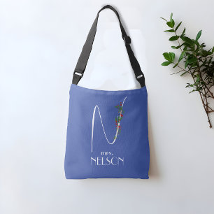 Minimalist wildflower monogram  teacher blue crossbody bag