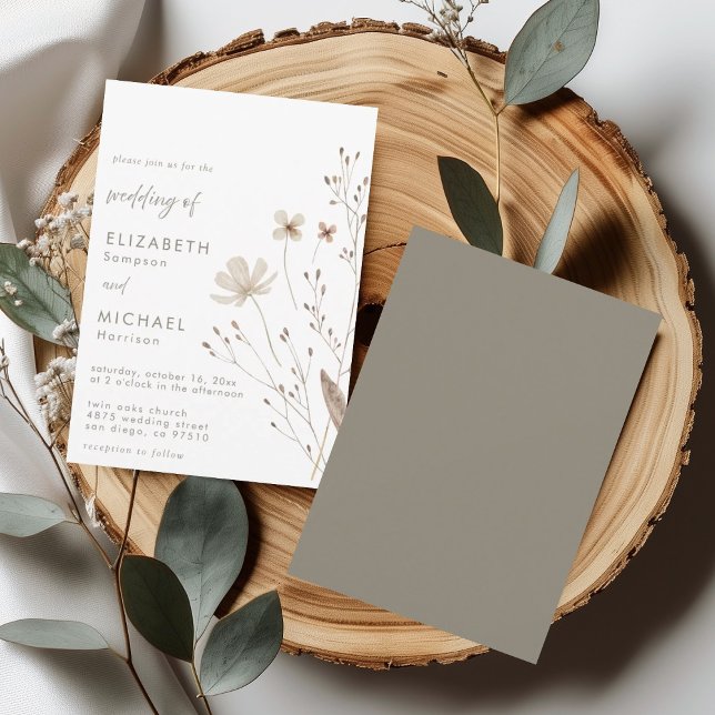 Minimalist Wildflower Neutral Wedding Invitation  (Creator Uploaded)