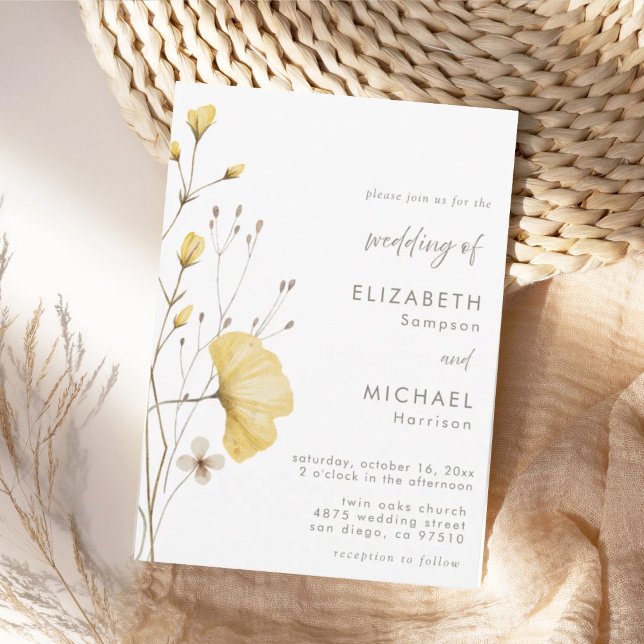 Minimalist Wildflower Neutral Wedding Invitation  (Creator Uploaded)