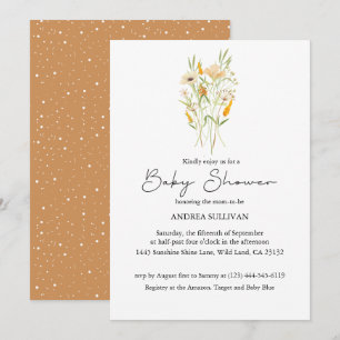 Minimalist Wildflower Orange Baby Shower Invitation