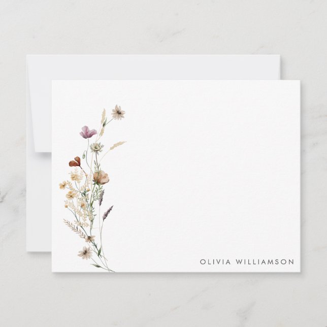 Minimalist Wildflower Personalised Name Stationery Card (Front)