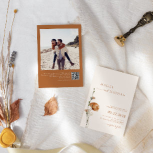 Minimalist Wildflower Photo Burnt Orange Wedding Invitation